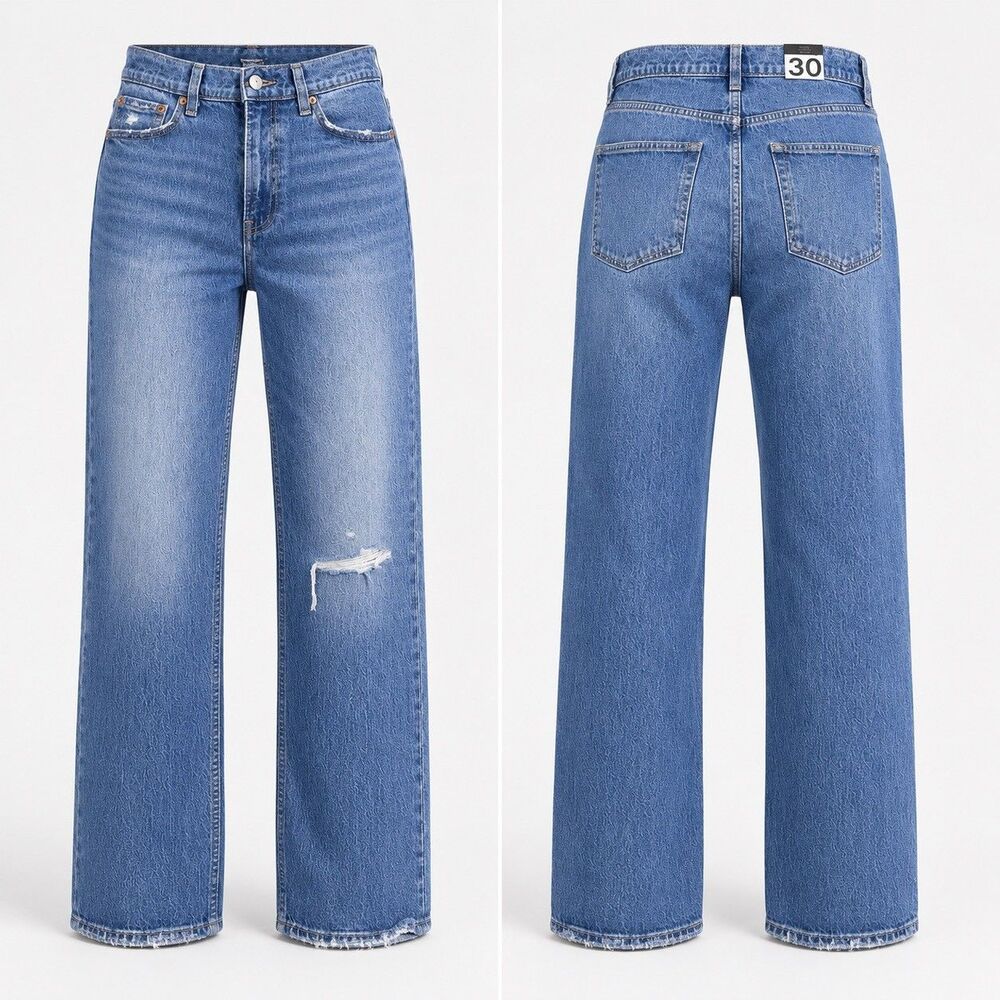 NEW GAP Cheeky Straight Sky High Jeans Womens 10 30 Blue Low Stretch Distressed